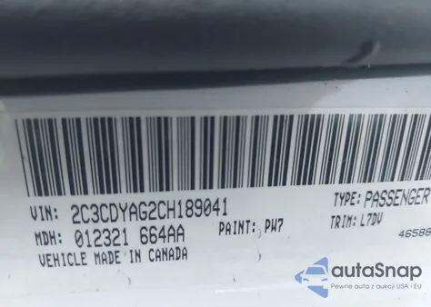 2012 Dodge Challenger Sxt из США, поврежденный, VIN 2C3CDYAG2CH189041